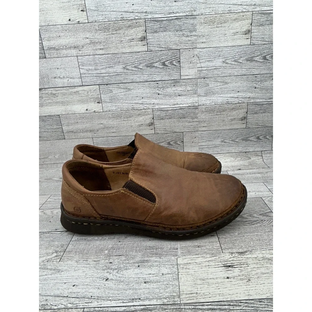 Born Mens Leather Slip On Loafers Brown‎ F33006 Tan Distressed Shoes Size 9.5 41